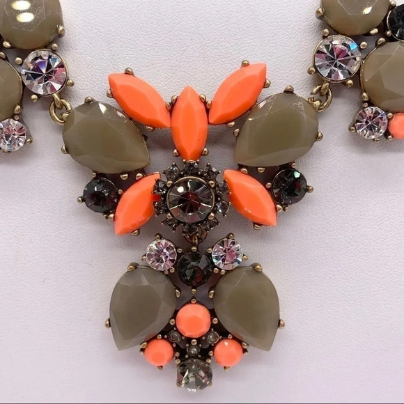 J. Crew Neon Orange Taupe Gray Necklace - Picture 2 of 3